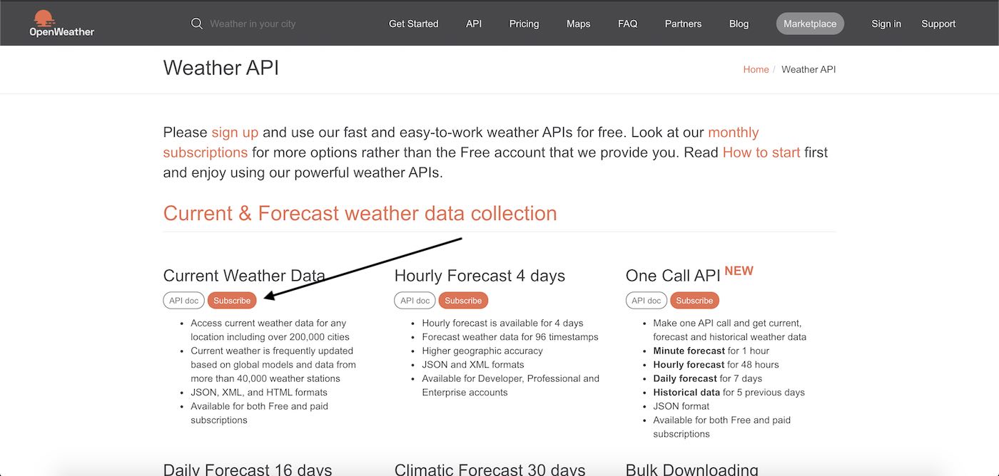 Créez un compte OpenWeather