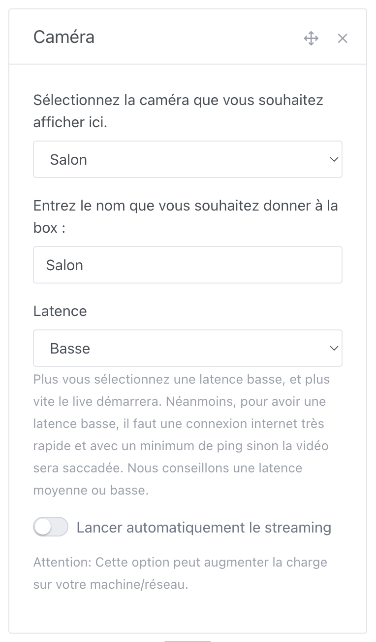 Sélectionnez la caméra à afficher